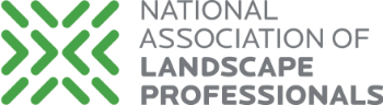 Logo for the National Association of Landscape Professionals, featuring a green geometric design next to the organization's name in grey text.
