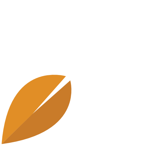 A simple orange leaf icon with a black line through the center, set against a transparent background.